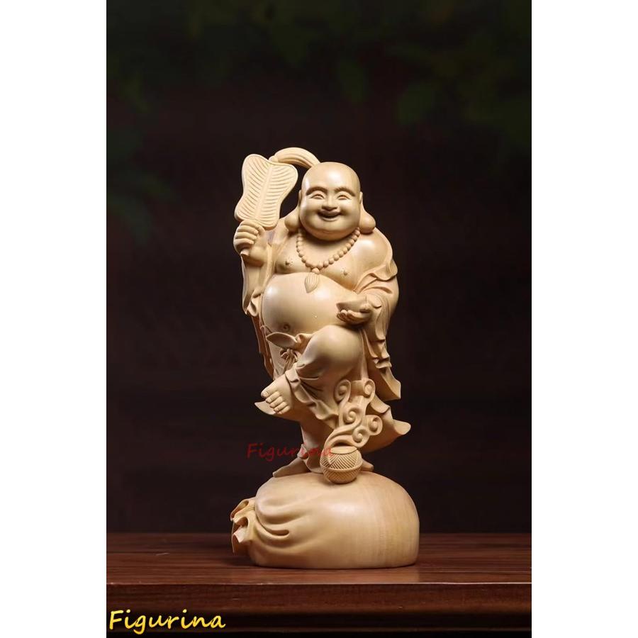 木彫りの仏像 布袋様 置物 七福神 風水グッズ 置き物 布袋さんの置き物