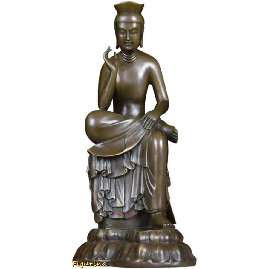 置物【菩薩】弥勒菩薩半跏像 仏像 フィギュア 総高19cm 銅製 真鍮