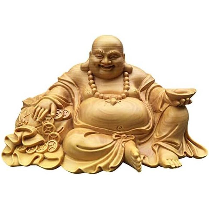 布袋様 置物 風水グッズ 弥勒菩薩 仏像 布袋様の笑顔 木彫り木製彫刻