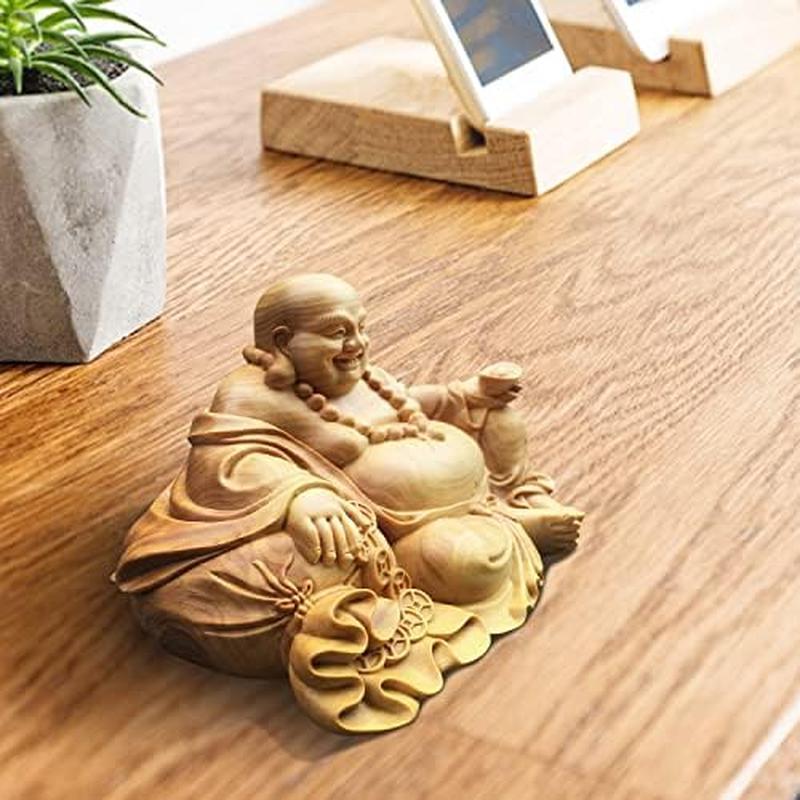 布袋様 置物 風水グッズ 弥勒菩薩 仏像 布袋様の笑顔 木彫り木製彫刻