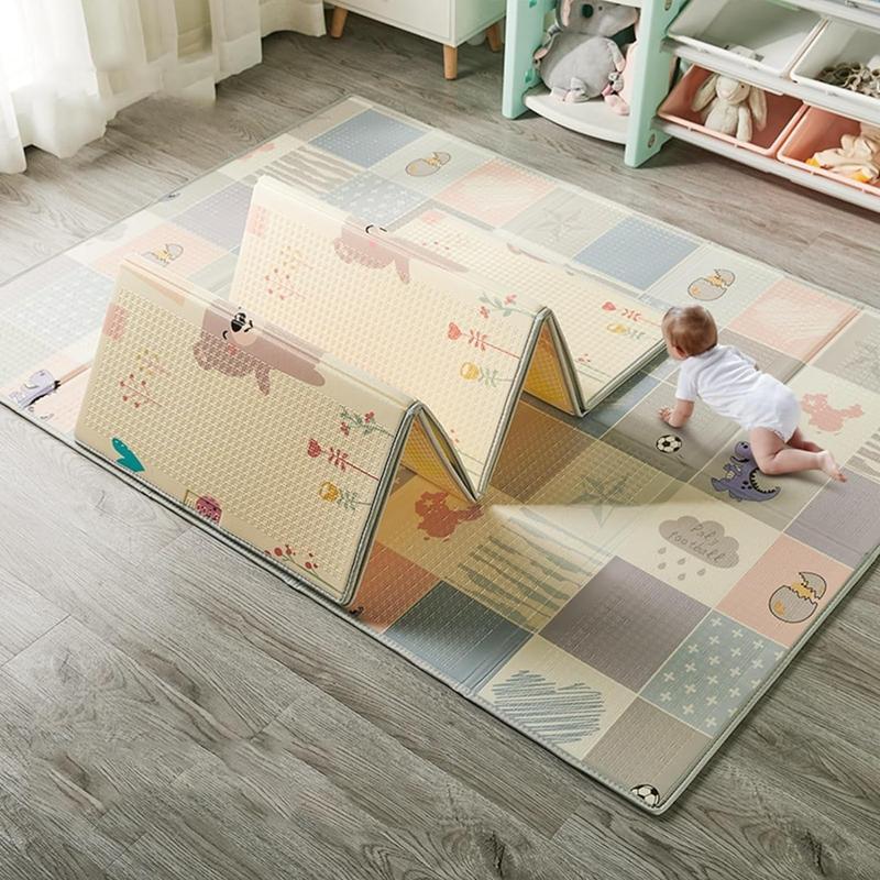 ベビープレイマット 防音防水 折りたたみ プレイマット 折りたたみ アニマル 動物 遊びカーペット 厚手 両面使用可能 無害 振動吸収 | 