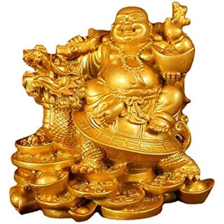 開運招福 布袋様 置物 七福神 金運 財運 商売繁盛 翡翠調 縁起物 布袋様 置物 開運 七福神 布袋 仏像 龍亀に座っている布袋様 弥勒菩薩