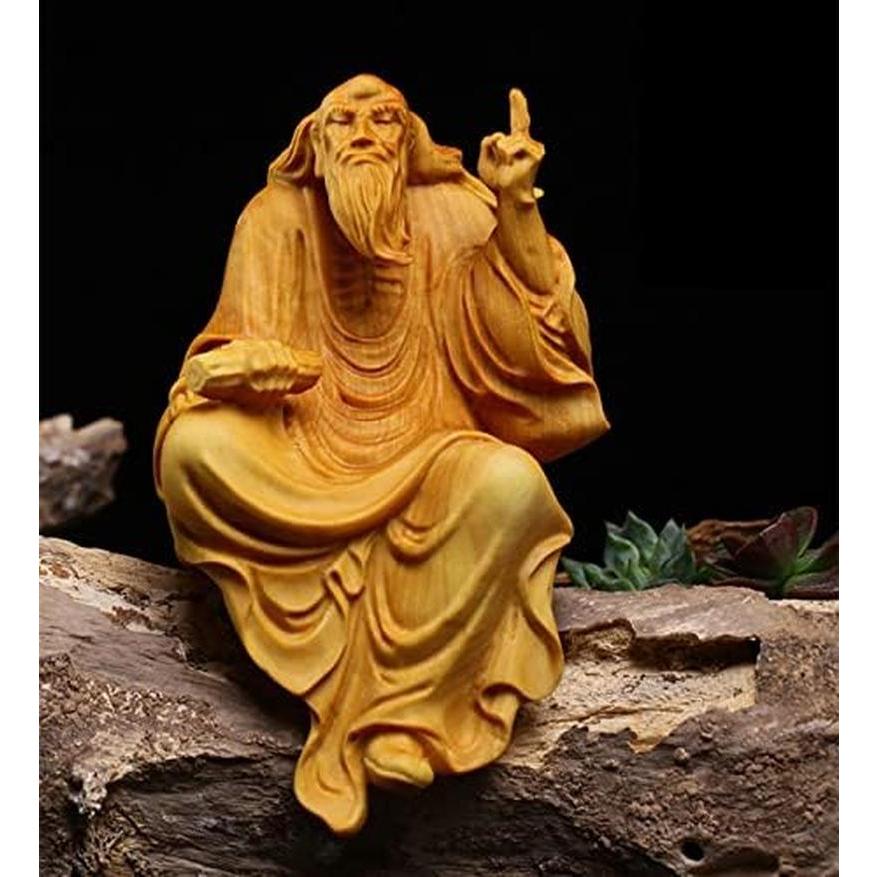 木彫り 置物 老子坐像 高級天然ツゲ木彫り老子像 木製彫刻 神像 仏教 