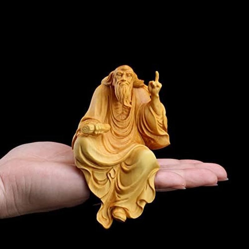 木彫り 置物 老子坐像 高級天然ツゲ木彫り老子像 木製彫刻 神像 仏教 