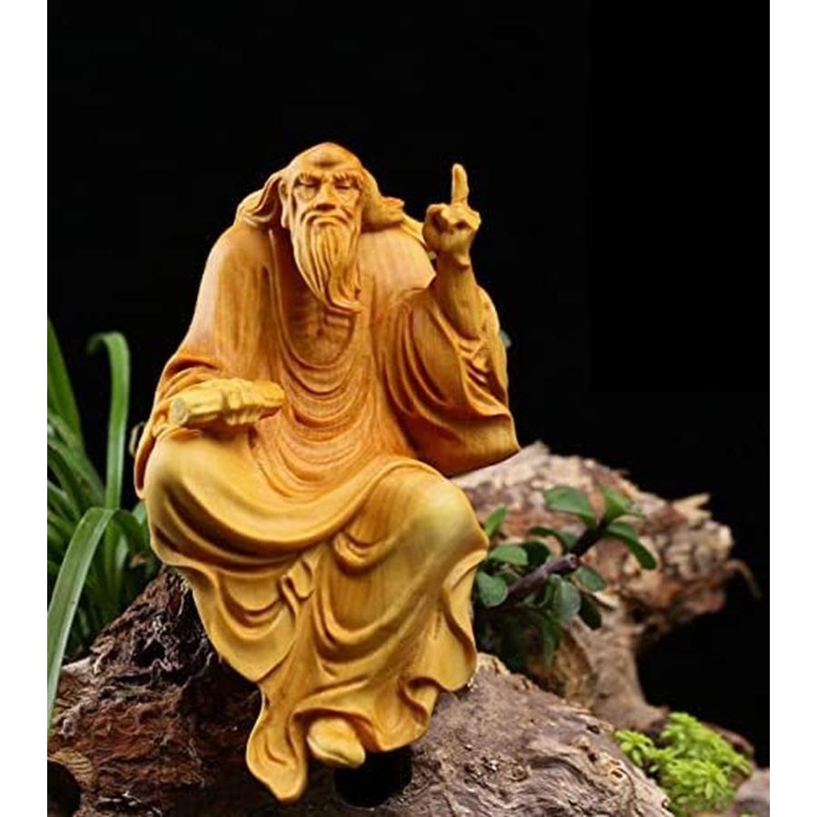 木彫り 置物 老子坐像 高級天然ツゲ木彫り老子像 木製彫刻 神像 仏教 