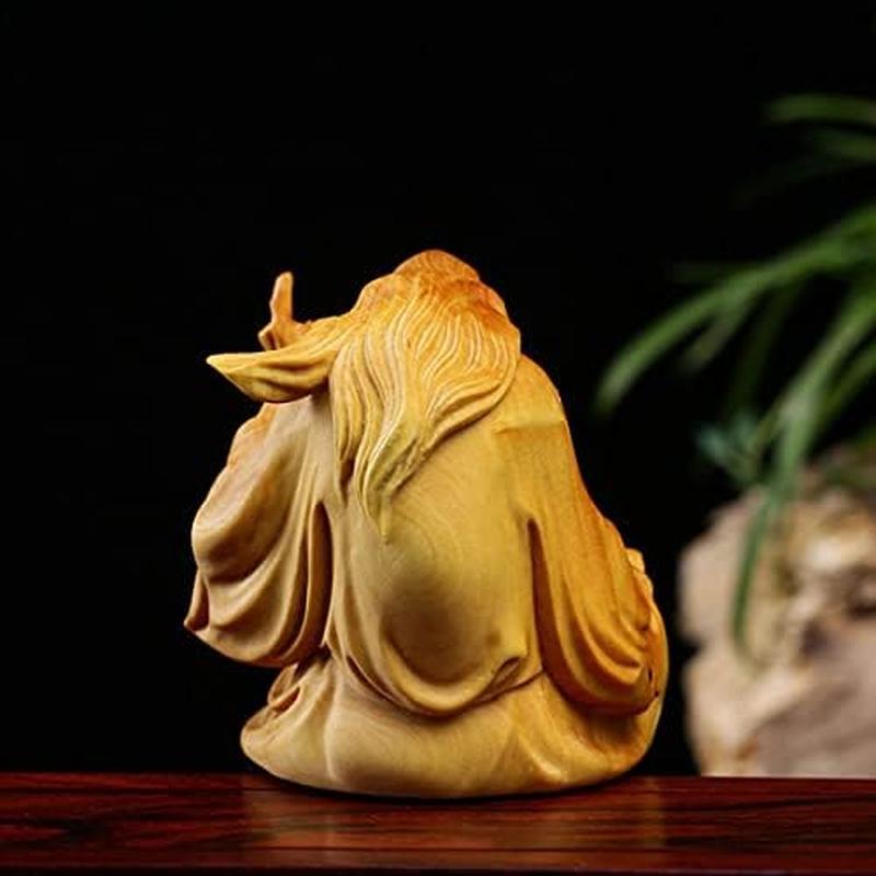 木彫り 置物 老子坐像 高級天然ツゲ木彫り老子像 木製彫刻 神像 仏教 