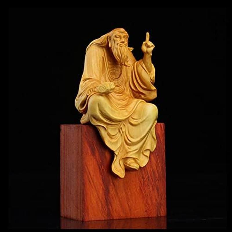 木彫り 置物 老子坐像 高級天然ツゲ木彫り老子像 木製彫刻 神像 仏教 