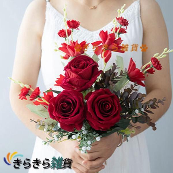 造花 赤いバラ フェイクフラワー 花束 ブーケ シルク 生花みたい 薔薇