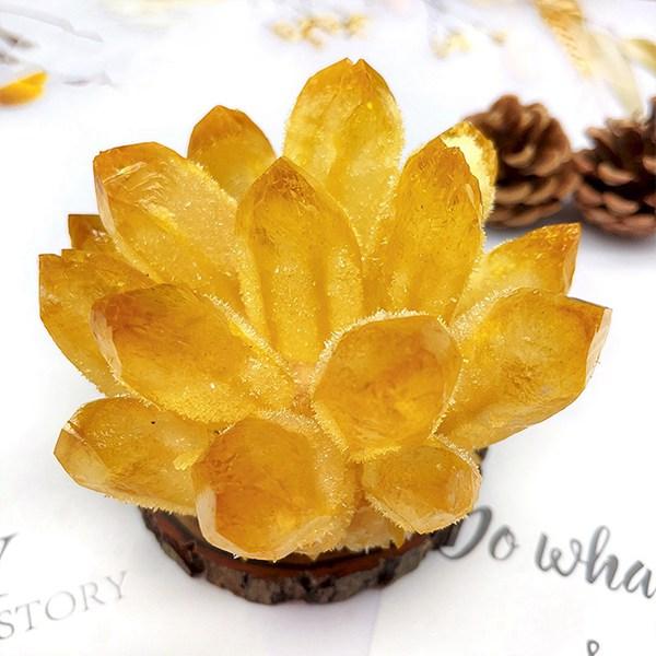 水晶 クリスタルのクラスタ 黄水晶 シトリン 天然石 置物 台座付き