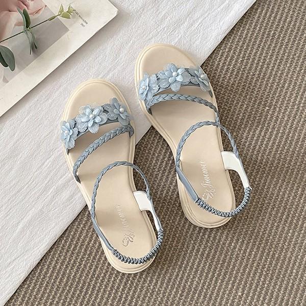 大きいサイズ ビーサンサンダル かわいい フラット 花飾り レディース スリッポン オープントゥ 夏 ケーブル編み オシャレ 海 お出かけ |  | 03