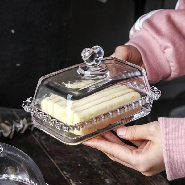 ケーキドーム ガラス ドーム蓋付 ハート飾り カップケーキスタンド