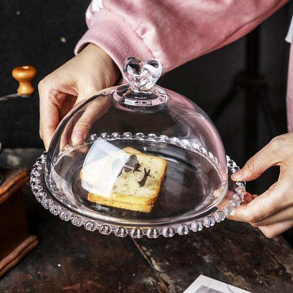 ケーキドーム ガラス ドーム蓋付 ハート飾り カップケーキスタンド