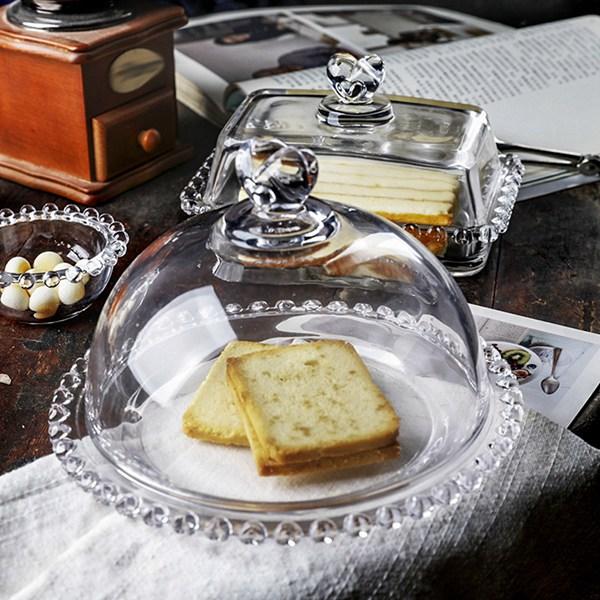 ケーキドーム ガラス ドーム蓋付 ハート飾り カップケーキスタンド