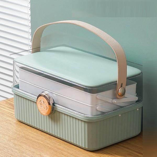 薬箱 薬ボックス 引き出し 取り外しトレイ 取っ手付き 2層 救急箱 ピルケース 携帯用ボックス 薬ケース くすりいれ 習慣薬箱 多機能 | 