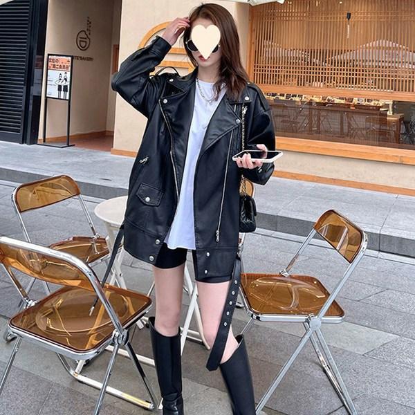 ダブル ライダース レザージャケット オーバーサイズ 長袖 レディース