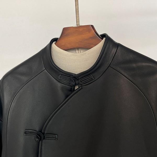 レザーコート ラム革 M-3XL 大きいサイズ レディース 斜襟 長袖 チャイナボタン シープスキン ルース 立ち襟 ピーコート 唐装 艶 |  | 07