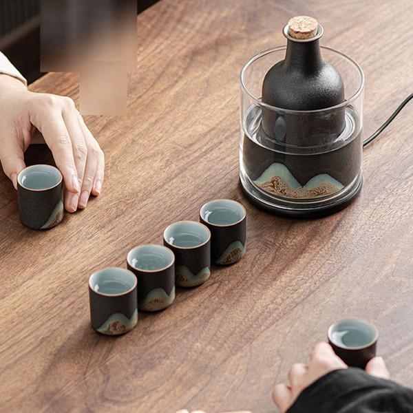 酒器 10個セット おちょこ ぐい呑 徳利 お酒入れ 和食器 徳利1個 ぐい呑み8個セット ガラス燗器 熱燗セット 温酒用 酒器揃 陶磁 ...