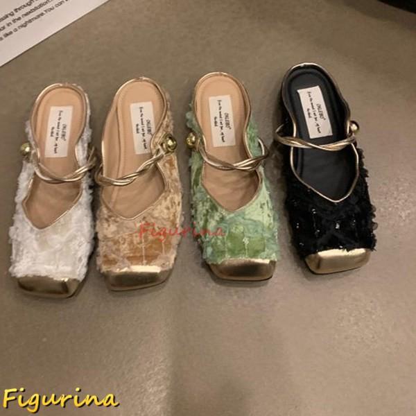 ミュール レディース 金トゥ スパンコール 前あき サボ フラット 防滑  