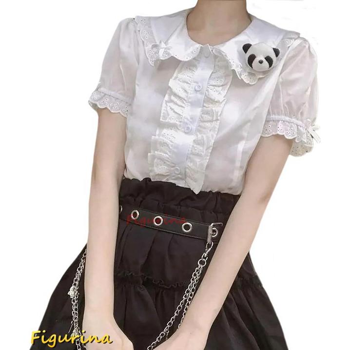 地雷系 ブラウス レディース シャツ レース 半袖 かわいい 量産型