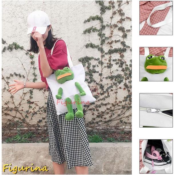 女性用 ショルダーバッグ 人形キャンバスバッグバッグ 悲しいカエル 