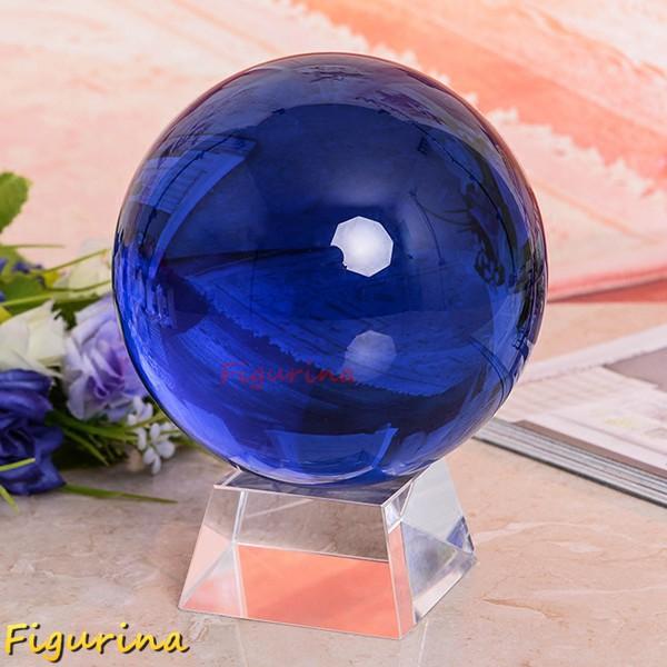 水晶玉 水晶球 12cm クリスタルボール ブルー クリア台座付き 宙玉撮影