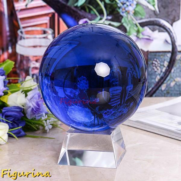 水晶玉 水晶球 12cm クリスタルボール ブルー クリア台座付き 宙 水晶玉 水晶球 12cm クリスタルボール ブルー クリア台座付き 宙