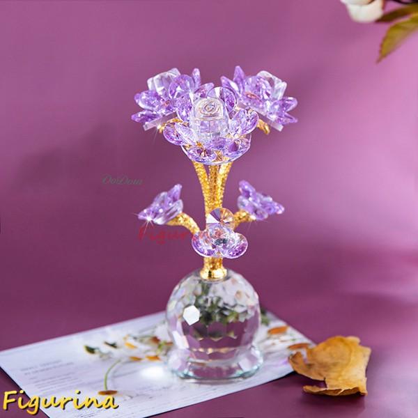 k9クリスタルガラス バラ 薔薇 紫 パープル 6輪 置物 水晶花 造花