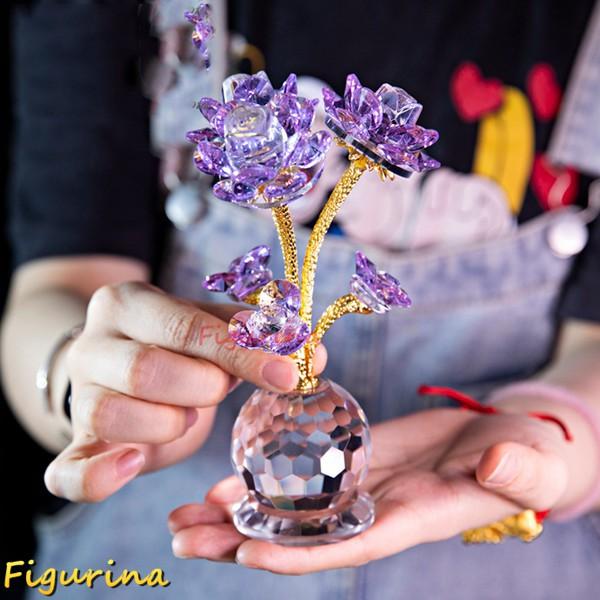k9クリスタルガラス バラ 薔薇 紫 パープル 6輪 置物 水晶花 造花