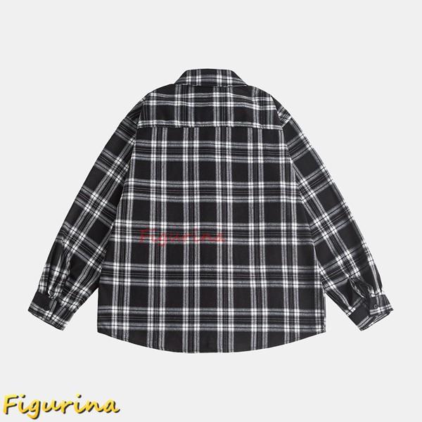 長袖シャツ メンズ チェックシャツ 黒白 開襟 綿麻シャツ ボタンダウン