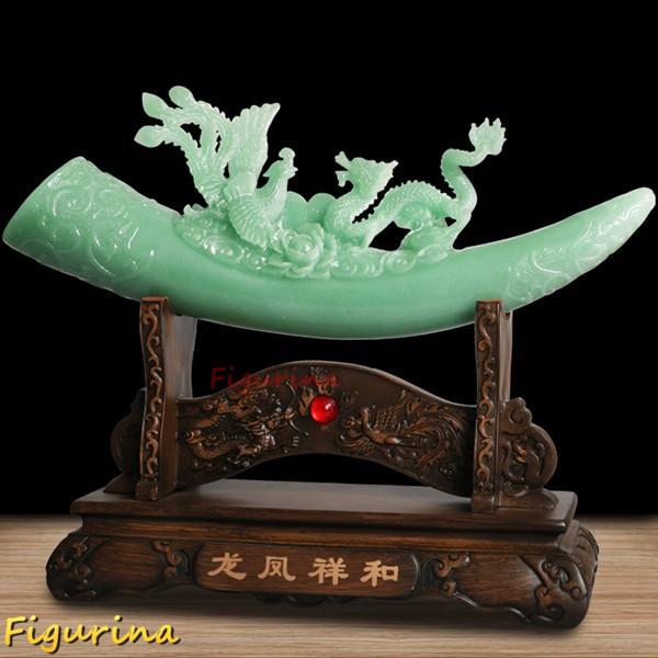 風水置物 龍 象牙 龍の置物 緑 樹脂工芸品 招財 財運 金運アップ