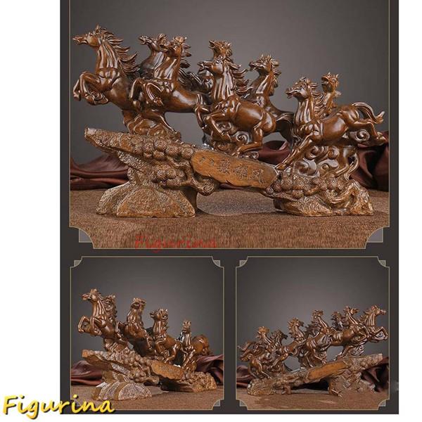 風水グッズ 樹脂彫刻 8頭の馬の像の装飾品 置物 中国風のアジアン