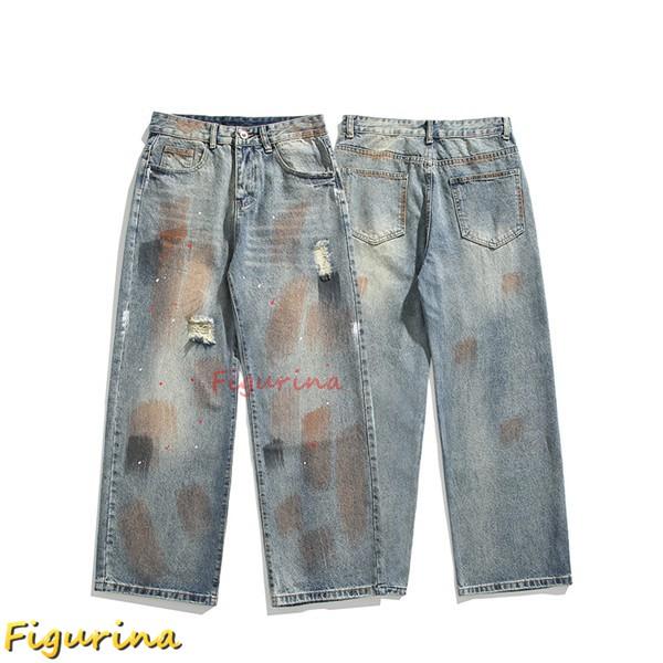 デニムパンツ インクジェット ペイントプリント メンズ ダメージ デニムパンツ インクジェット ペイントプリント メンズ ダメージ