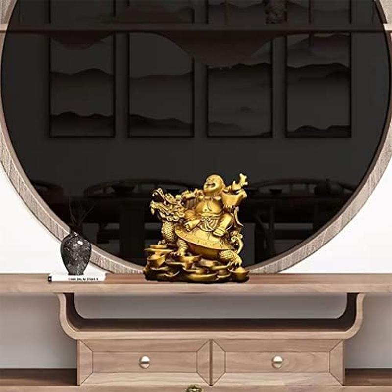 布袋様と龍神様 布袋尊 置物 大サイズ｜龍亀に乗る布袋様｜金運・開運・家庭円満