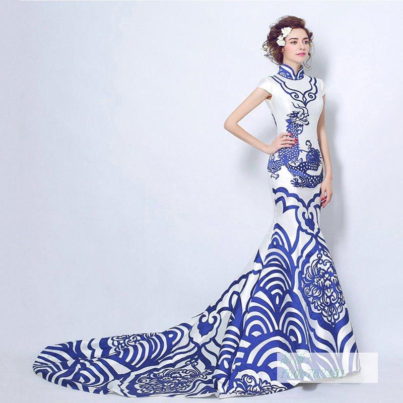国産 チャイナドレス レディース ロング ドレス ワンピース チャイナ服 パーティー 二次会 結婚式 マーメイドライン パーティードレス 青花 春 秋 衣装 在庫限り Www Ladislexia Net