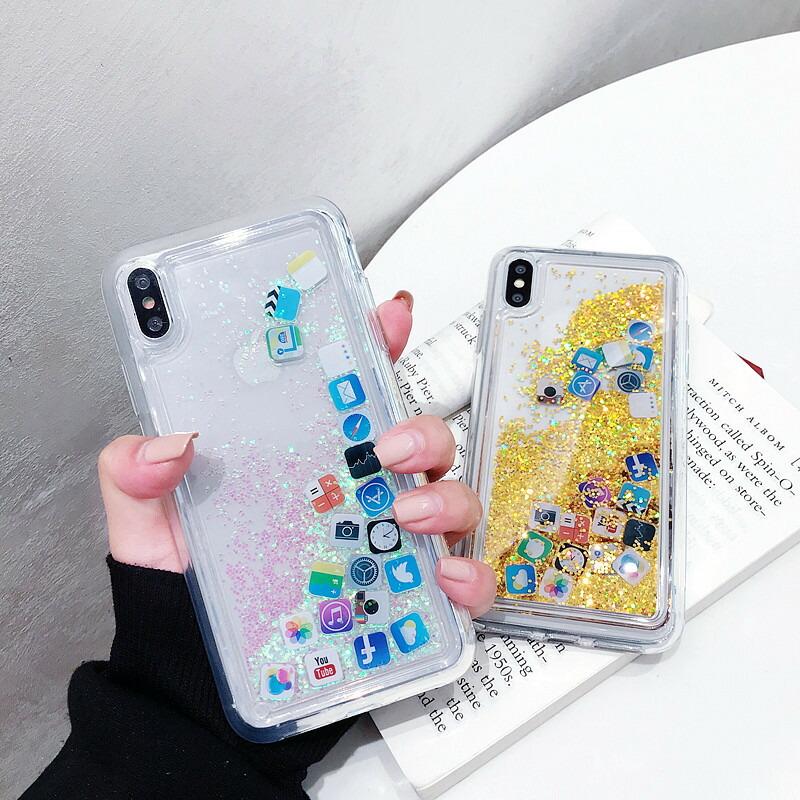 iphone14 iphone13 12 ケース 動く アイコン キラキラ 液体 シェイカー 
