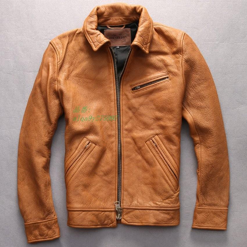 超美品 固体革ジャケット男性輸入厚いゴートスキンターンダウン襟黄色マルチポケットziper黒カジュアルなシープスキン コート用男 グループ上 から 本革コ メンズ服 魅了 Www Technet 21 Org