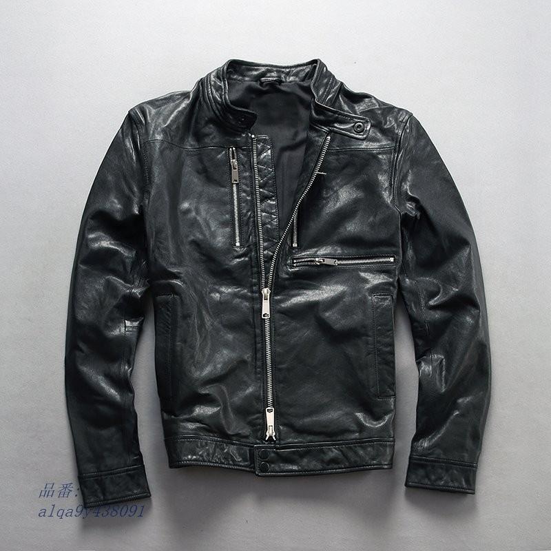 数量限定 特売 ファッション韓国スタイルスタンド襟スリムフィット 本革ジャケット男性ジッパーポケットスムーズシープスキン品質 革 グループ上 コート男性 から メンズ服 売れ筋 Zoetalentsolutions Com