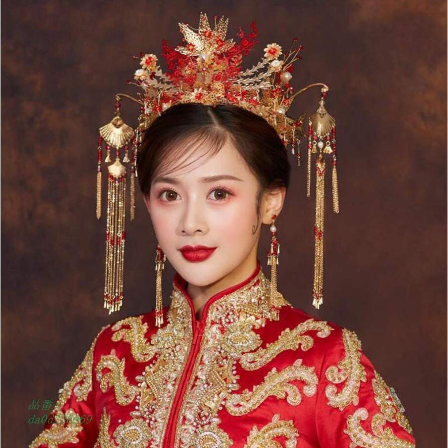中国風髪飾り チャイナ古代宮廷風ヘアアクセサきれいな王冠 イヤリング 華流舞台ステージ道具 チャイナ風コスチューム 二点 変身グッズ Da0d フィホーネ 通販 Yahoo ショッピング