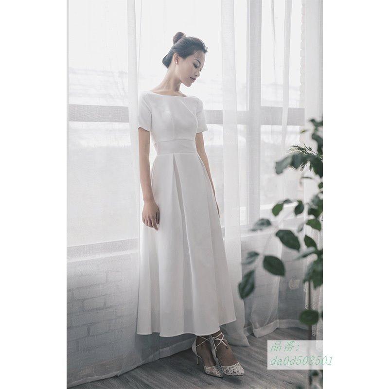 受注発注 安い ウェディグドレス 白 ミモレ丈 半袖 発表会 ドレス 演奏会 小さいサイズ ワンピース パーティドレス 二次会 大きいサイズ 結婚式 花 メール便全国送料無料 Centrodeladultomayor Com Uy
