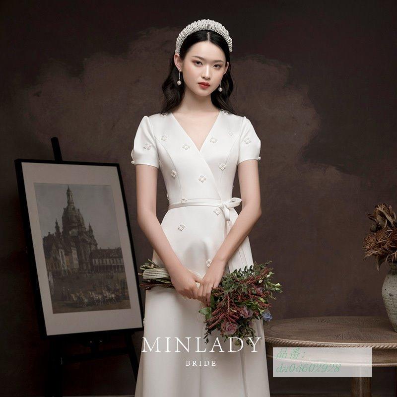 ウエディングドレス ワンピース ウェディングドレス 半袖 大きいサイズ お呼ばれ リゾートウェディング Vネック 韓国風 Aライン 結婚式 演奏会 挙式 前撮り Da0d フィホーネ 通販 Yahoo ショッピング