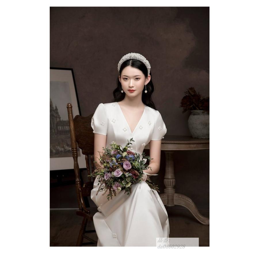 ウエディングドレス ワンピース ウェディングドレス 半袖 大きいサイズ お呼ばれ リゾートウェディング Vネック 韓国風 Aライン 結婚式 演奏会 挙式 前撮り Da0d フィホーネ 通販 Yahoo ショッピング