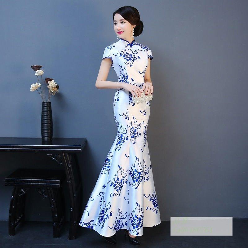 激安大特価 ファッションシンプルフローラルチャイナドレスロングドレス ロングワンピース Csjla Pe