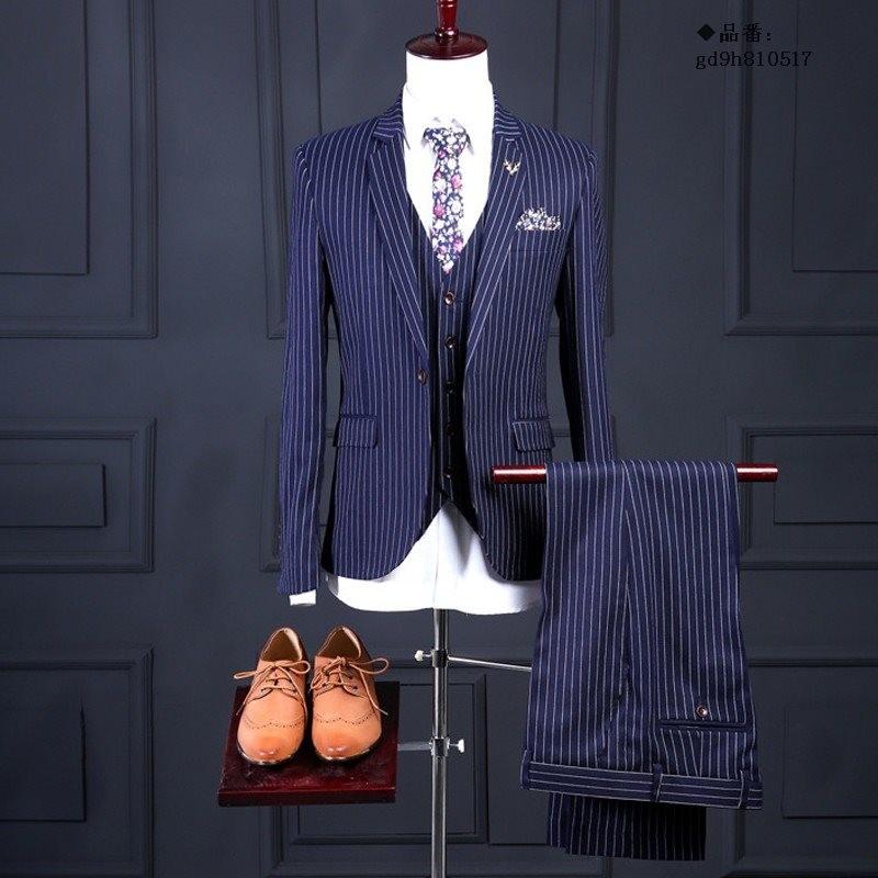 全国宅配無料 ３ピーススーツ メンズ スーツセット １つボタン 3点スーツ ビジネス フォーマル リクルートスーツ 結婚式 ストライプ スリム 長袖 細身 激安 Web限定 Sushi Tecnotic Cl