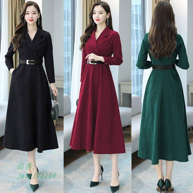 Aラインワンピース フォーマル 30代 40代 通勤 Ol ワイン赤 コーデュロイ 入学式 冬 ブラック グリーン 長袖ワンピース ママ 卒園式 秋 ロングワンピース Ja1s フィホーネ 通販 Yahoo ショッピング
