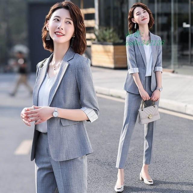 パンツスーツ Ol 通勤 ベージュ フォーマル ピンク 7分袖 グレー テーラードジャケット レディース セレモニースーツ 夏 2点セット オフィススーツ Pa0x フィホーネ 通販 Yahoo ショッピング