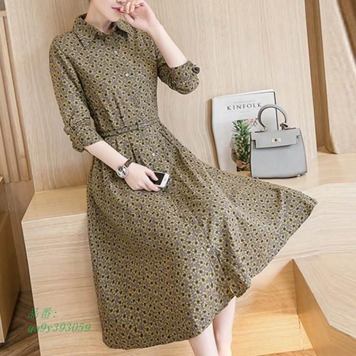 上質風合い ワンピース レディース 夏服 チェック柄 花柄 丸襟 大人可愛い お出かけ デート 通学 ミモレ丈 ミディアム 代 30代 ブラウン カーキ 最新人気 Alimamiy Ru