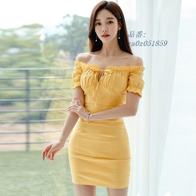 ボートネック オフショルダー タイトワンピース ショート丈 イエロー ミニワンピース キャバドレス パフスリーブ 代 韓国風 ワンピース 30代 Ra0z フィホーネ 通販 Yahoo ショッピング