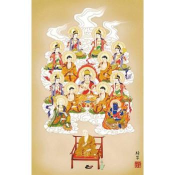 香山緑翠 仏画掛軸(尺4) 「真言十三佛」 紙箱入 OE1-J534 真言