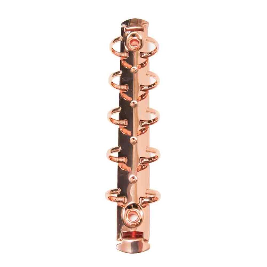 A7縦 手帳金具 F120-5-15R-PiG ピンクゴールド 10本入 長さ120mm 背幅15mm リング内径15mm 背なし 5穴 鉄製 メタリックカラー ミニ５リングバインダー パーツの画像