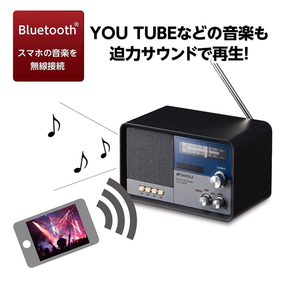 SANSUI サンスイ MSR-1 WD AM FM ラジオ スピーカー ウッド Bluetooth iPhone スマホ 対応 レトロ オーディオ (06)｜fill-online｜05